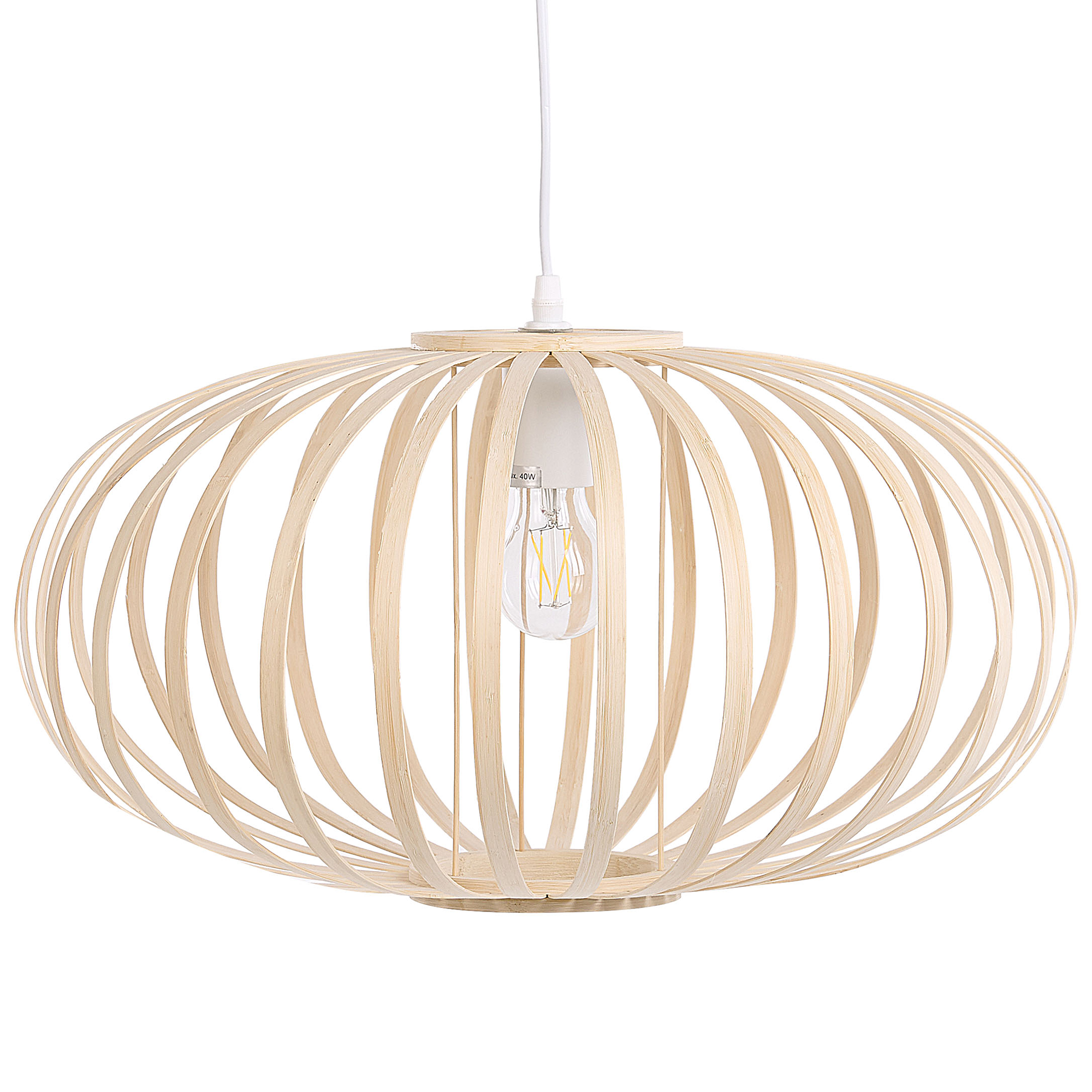 Beliani Pendant Lamp Light Wood Bamboo Oval Shade Hanging Ceiling Lamp