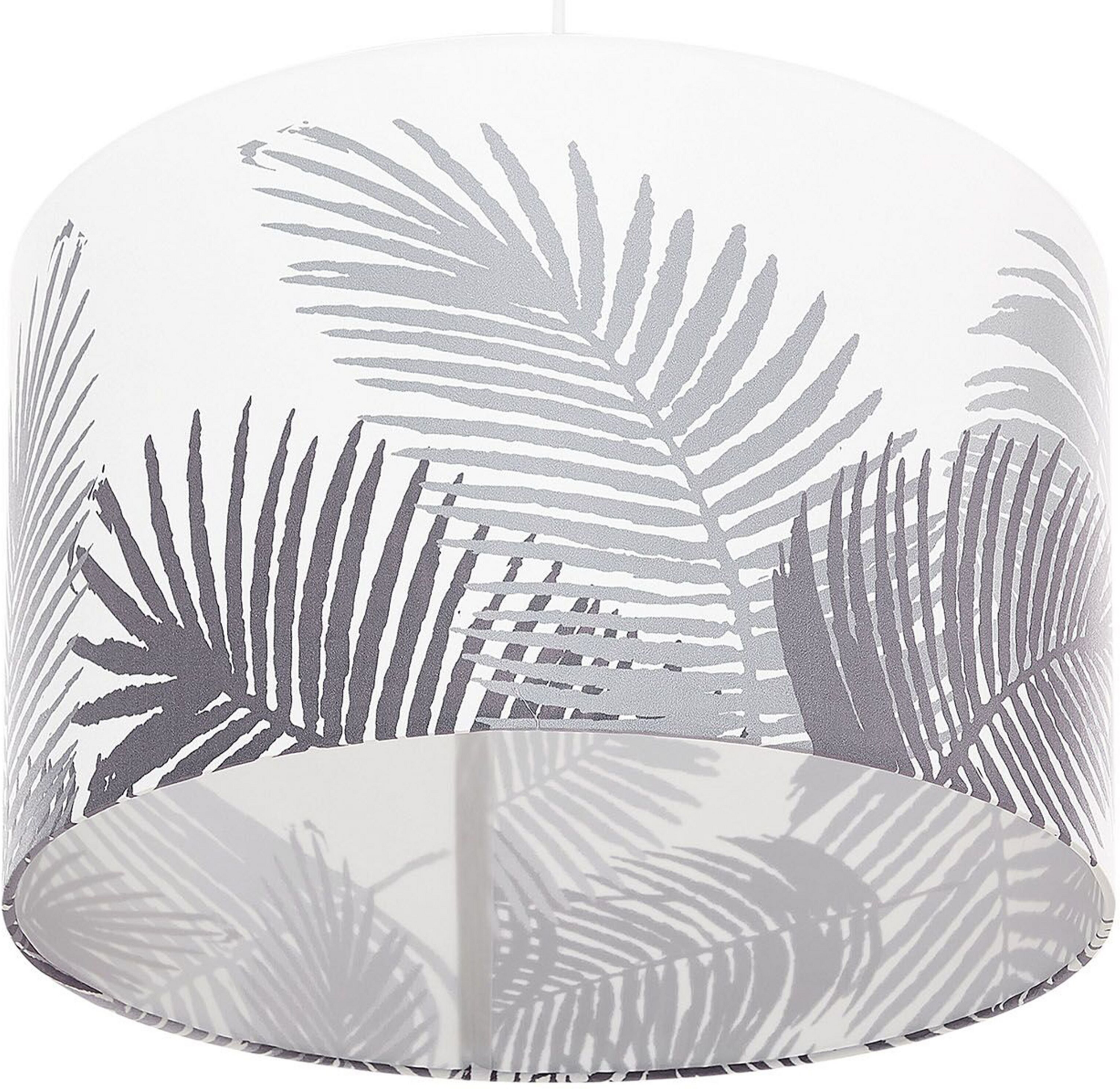 Beliani Pendant Lamp White and Grey Fabric Drum Shade Leaf Pattern Ceiling 1-Light