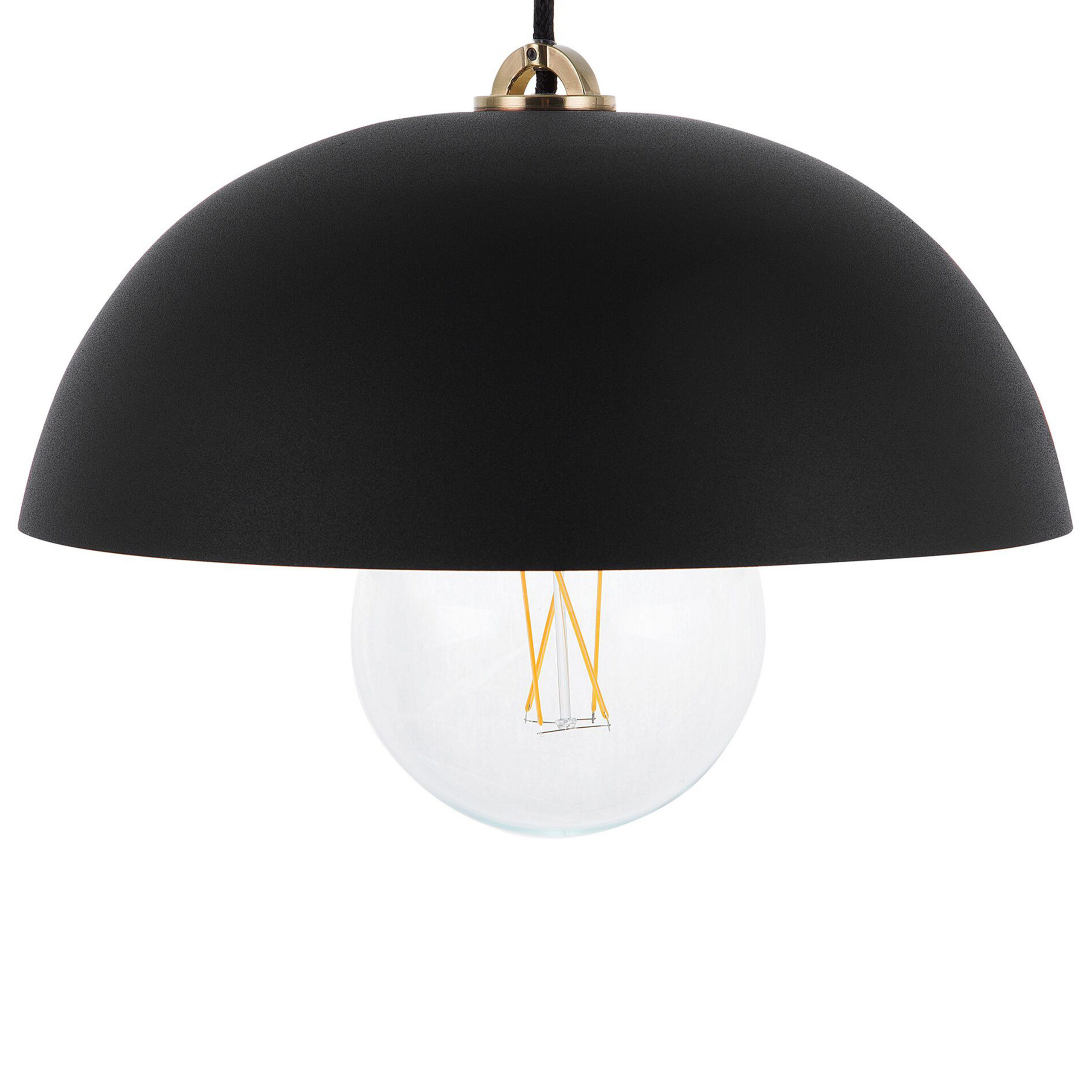 Beliani Ceiling Lamp Black Metal 168 cm Pendant Dome Shade Modern Minimalist