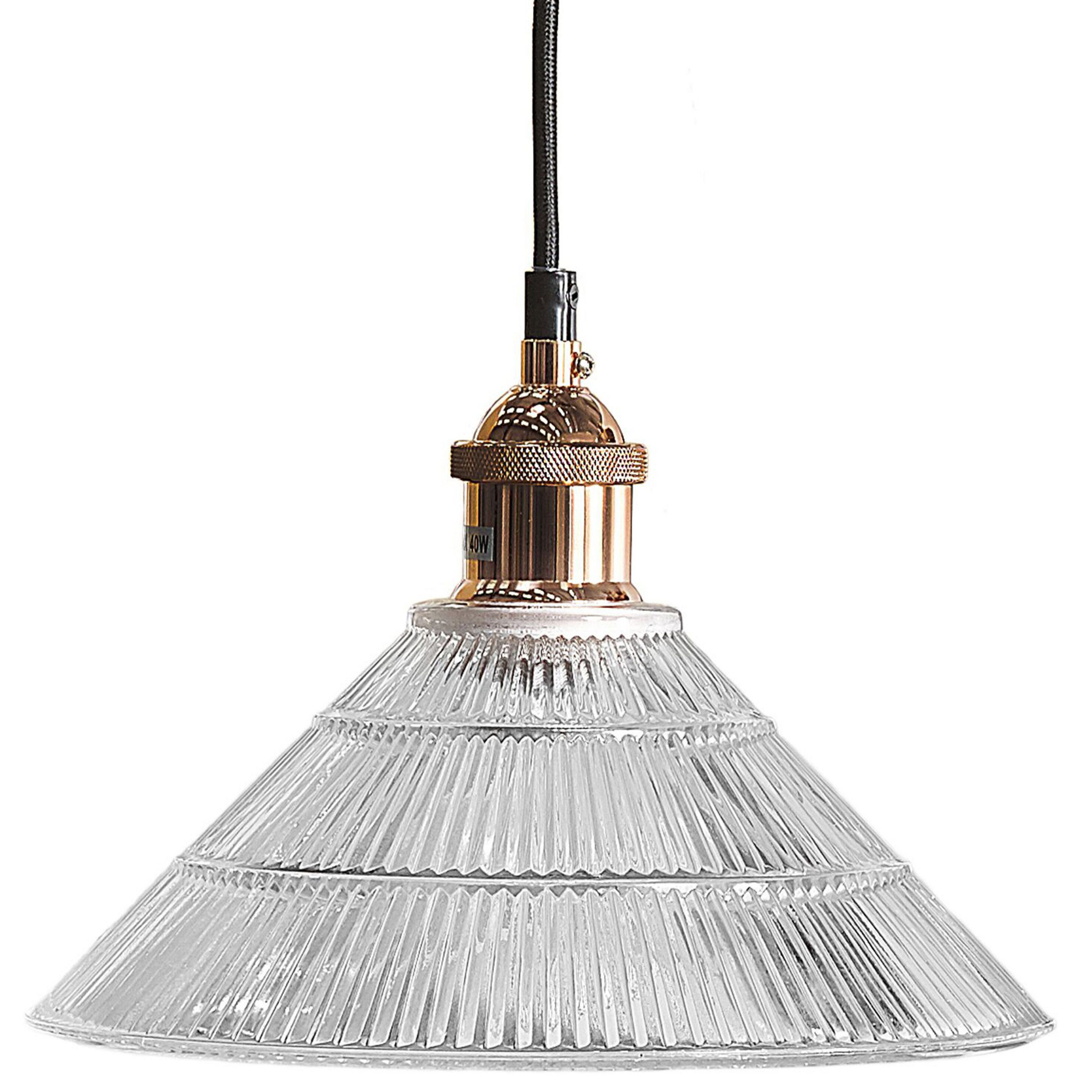 Beliani Pendant Lamp Transparent Glass Copper Vintage Industrial Ceiling Light