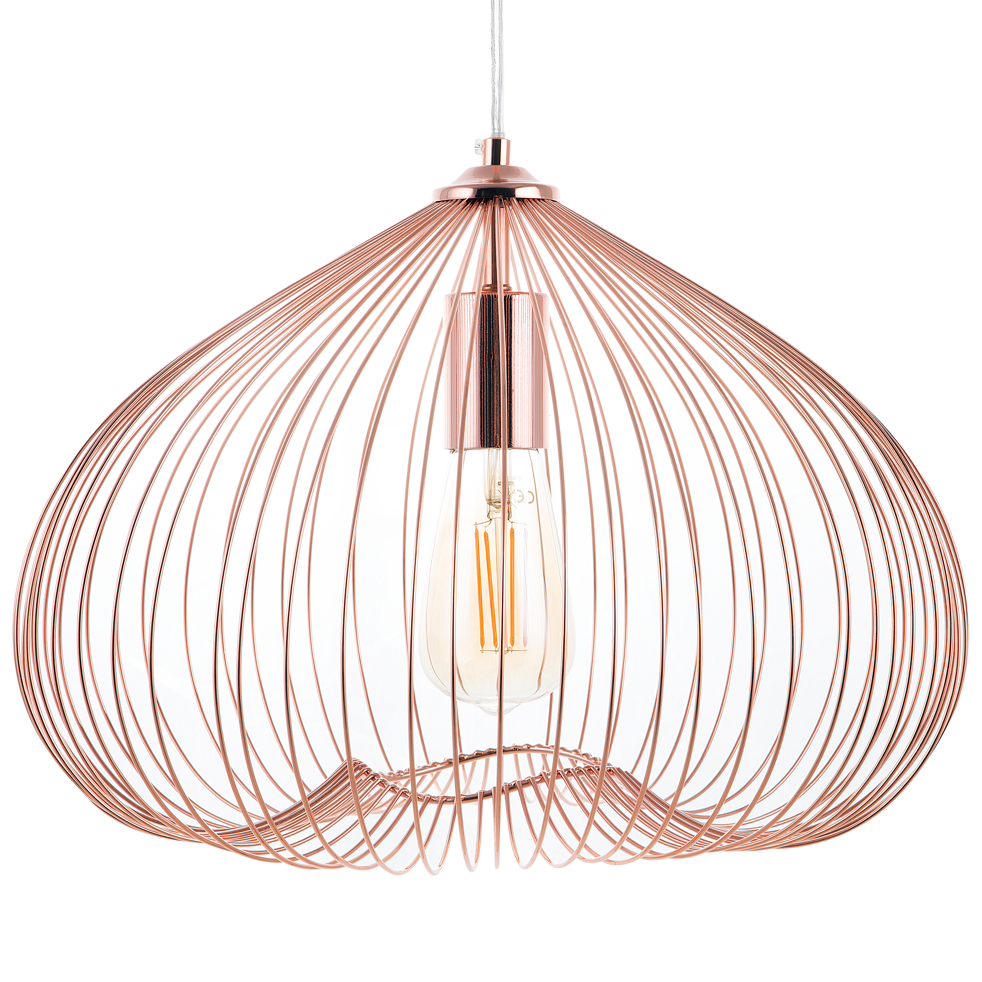 Beliani 1-Light Pendant Ceiling Copper Metal Shade Cage Wire Industrial