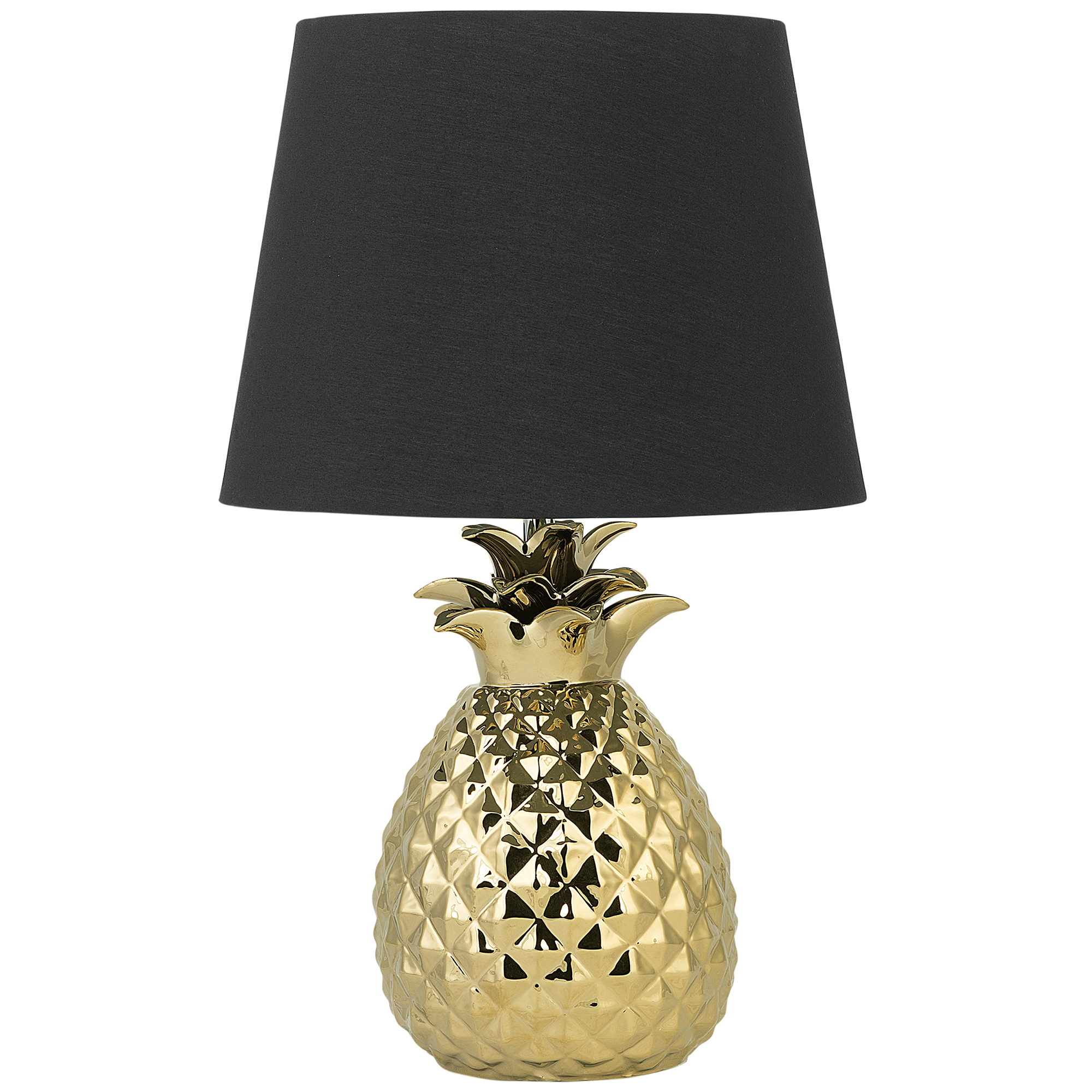 Beliani Decorative Table Lamp Gold with Black Ceramic Glossy Base Pineapple Shape Polyester Shade Eclectic Design