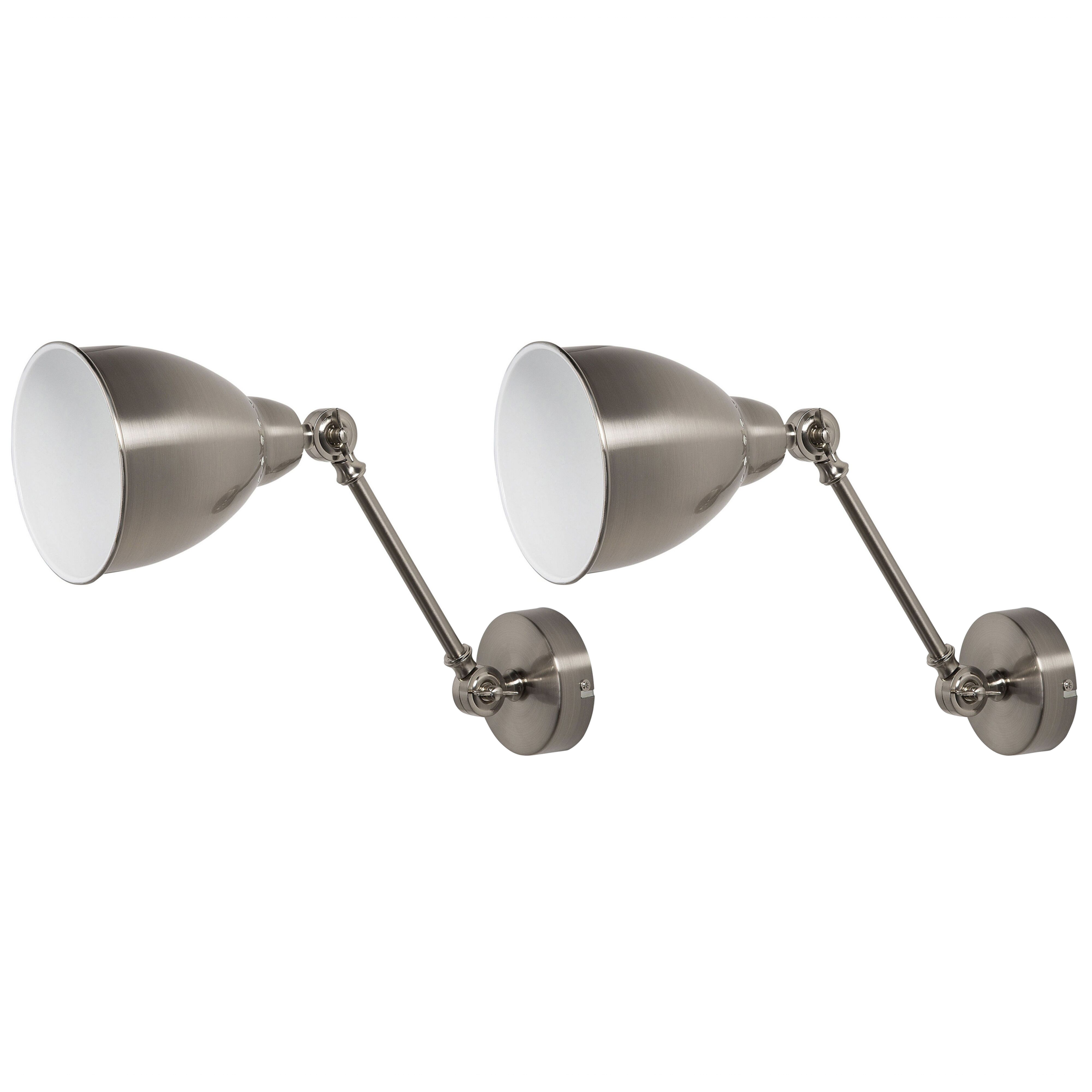 Beliani 2 Wall Lamps Set Silver Metal Adjustable Light Position Swing Arm Modern