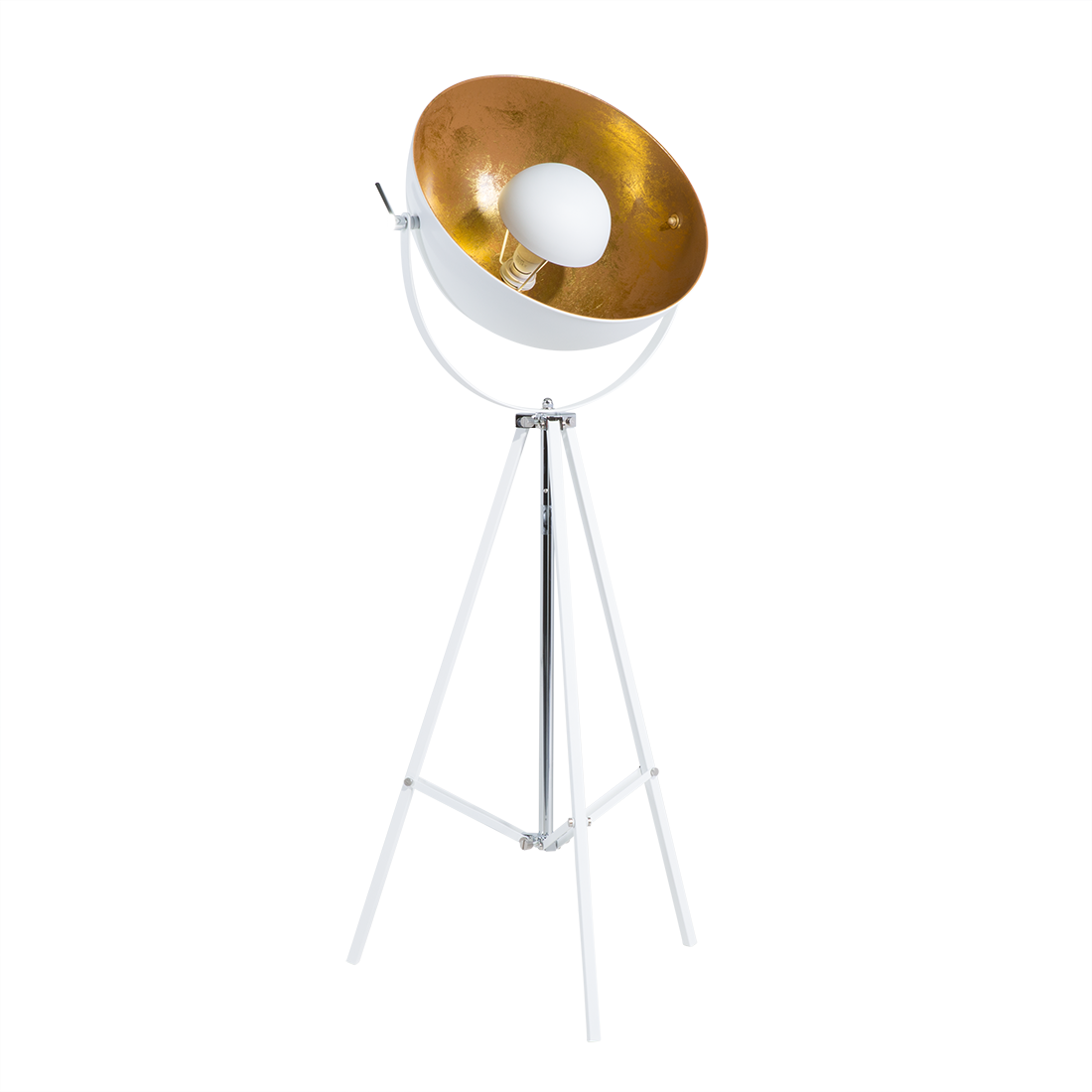 Beliani Floor Lamp White with Gold Metal 165 cm Tripod Base Adjustable Open Shade Industrial Design