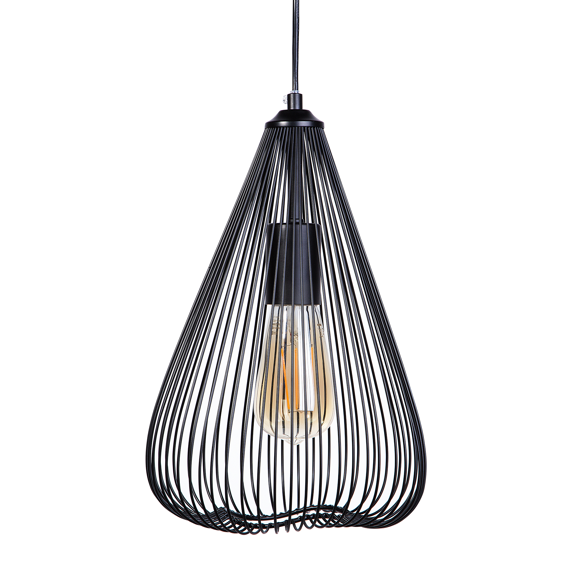 Beliani Hanging Light Pendant Lamp Black Wire Geometric Cage Shade Metal Industrial Design