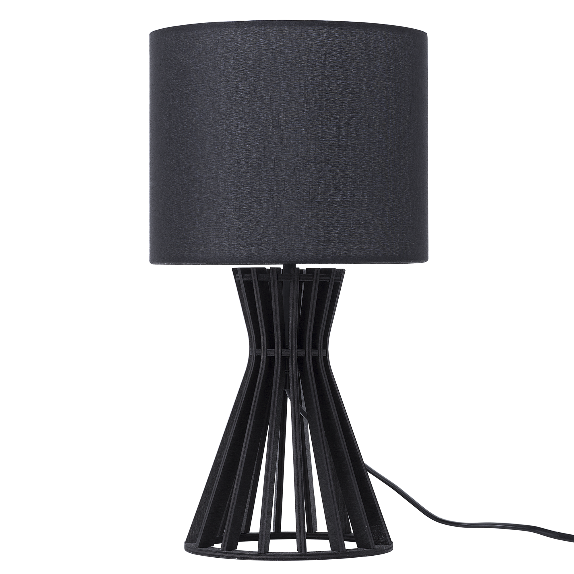 Beliani Table Lamp Black Wood and Fabric Lampshade Contemporary