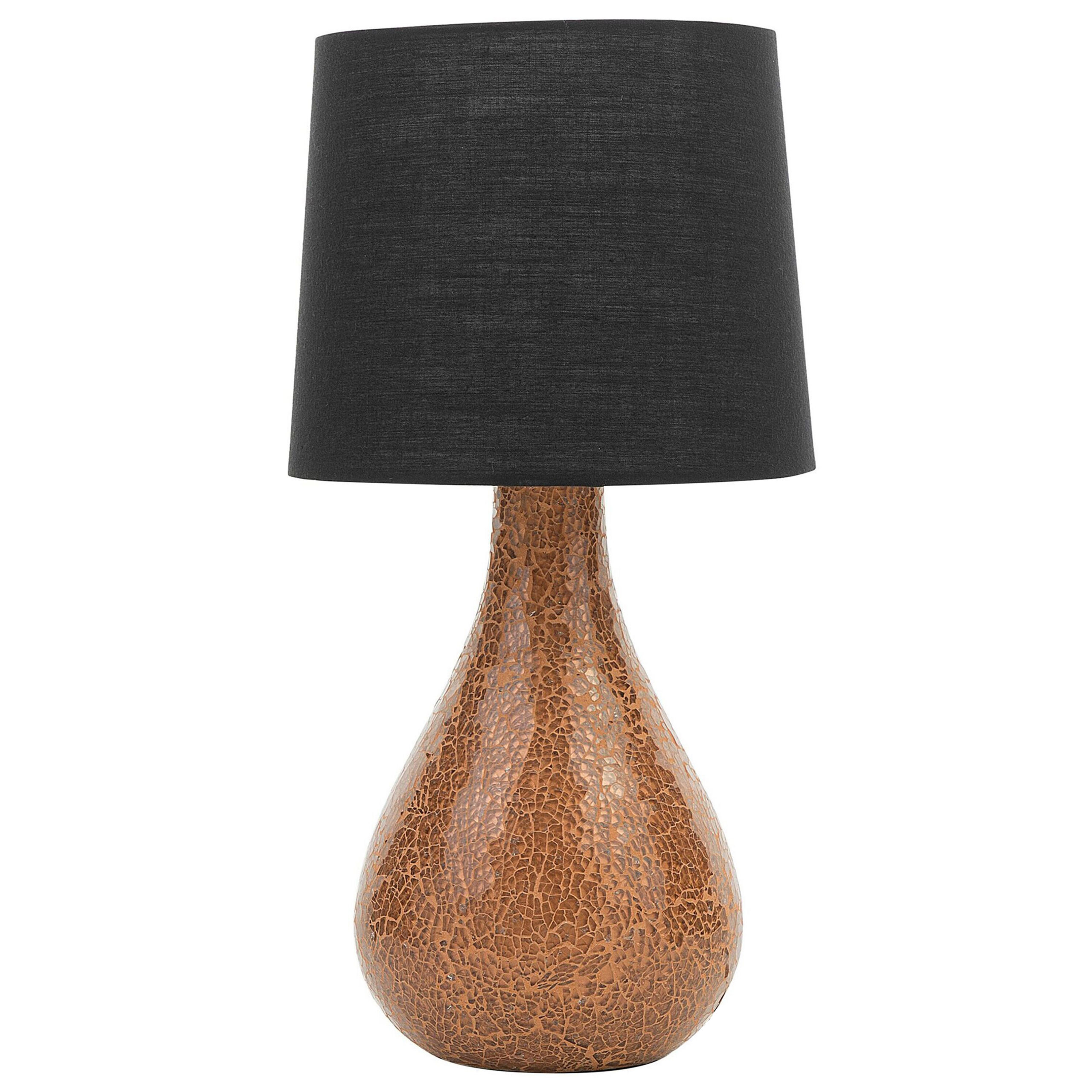 Beliani Table Lamp Copper Glass Base Black Drum Shade Bedside Light Modern Design