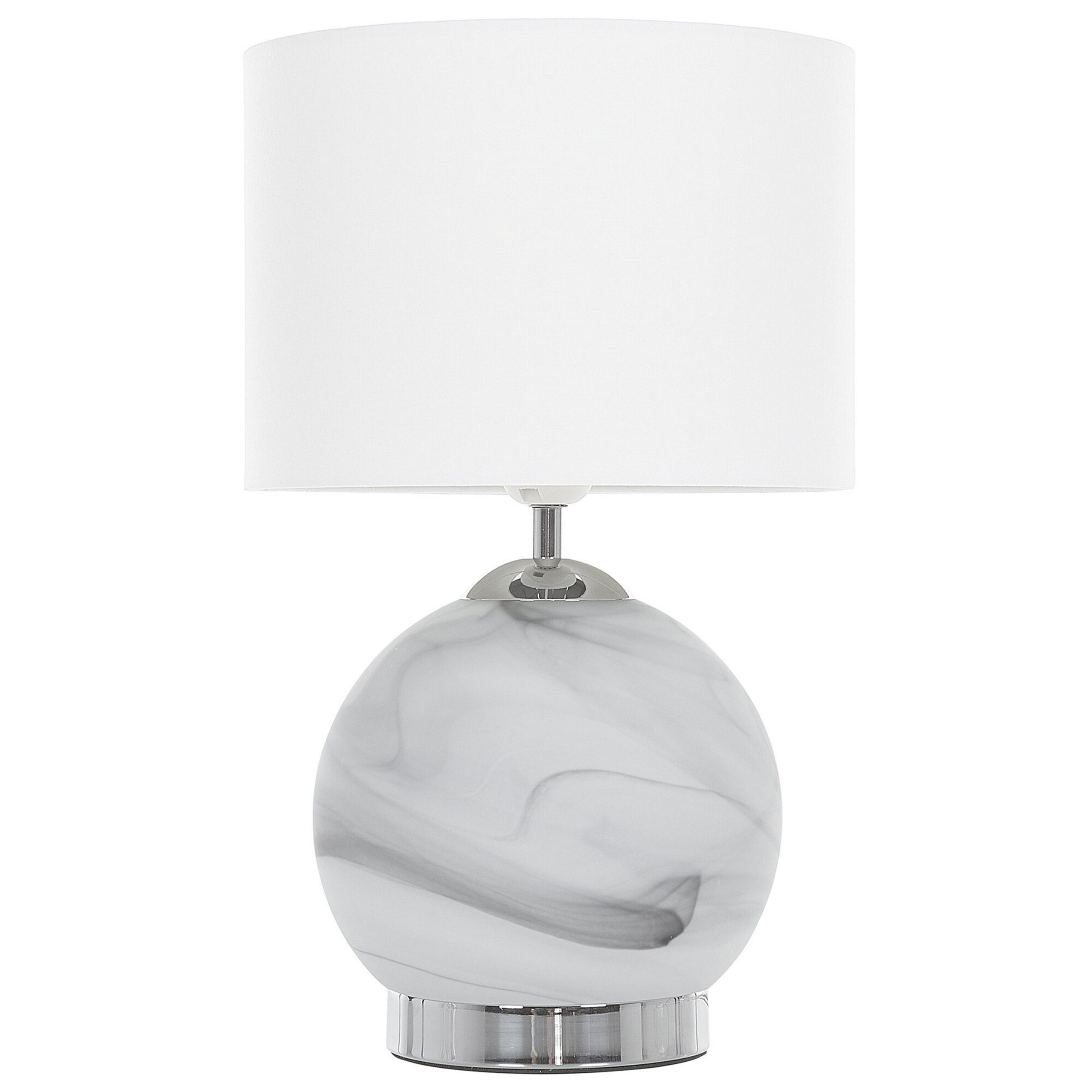 Beliani Bedside Table Lamp Silver Round Base White Drum Shade