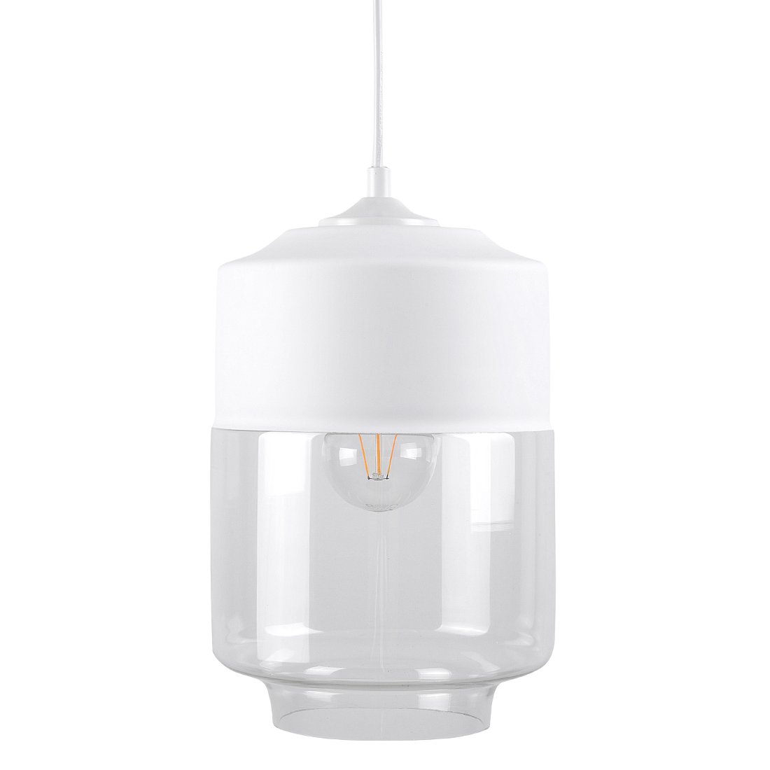 Beliani Hanging Light Pendant Lamp White Transparent Glass Shade Geometric Round Modern Design