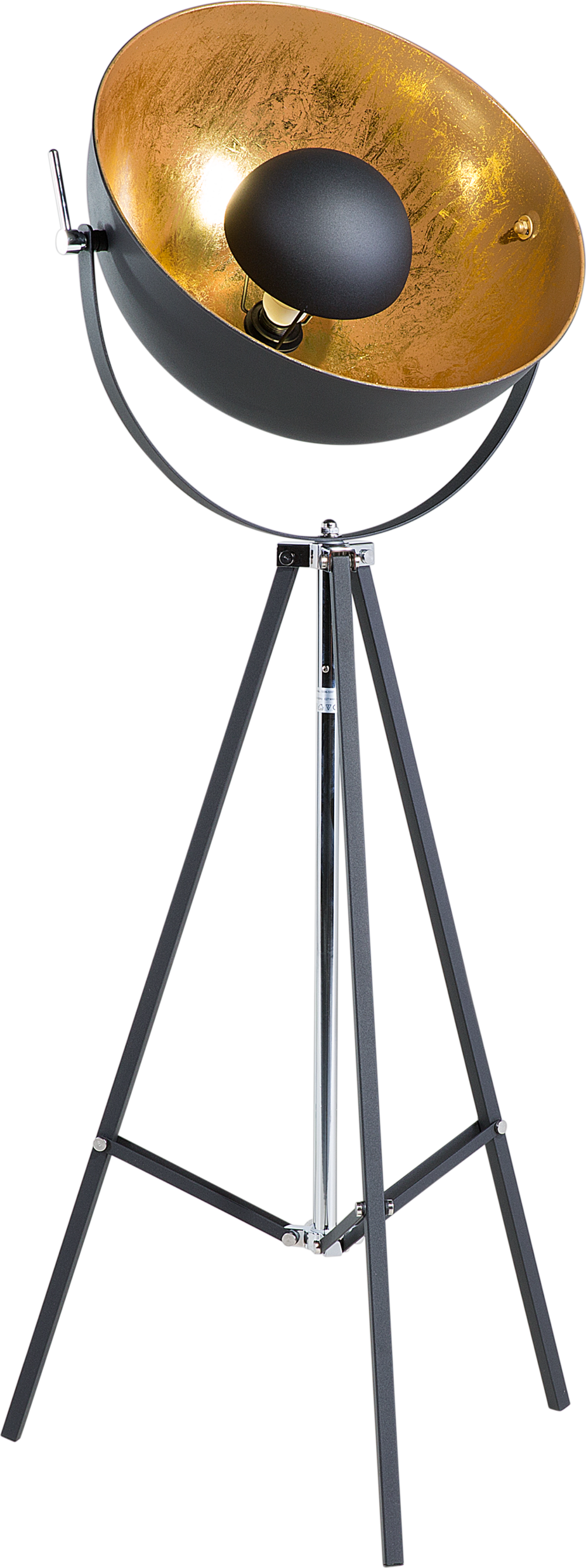 Beliani Floor Lamp Black with Gold Metal 165 cm Tripod Base Adjustable Open Shade Industrial Design