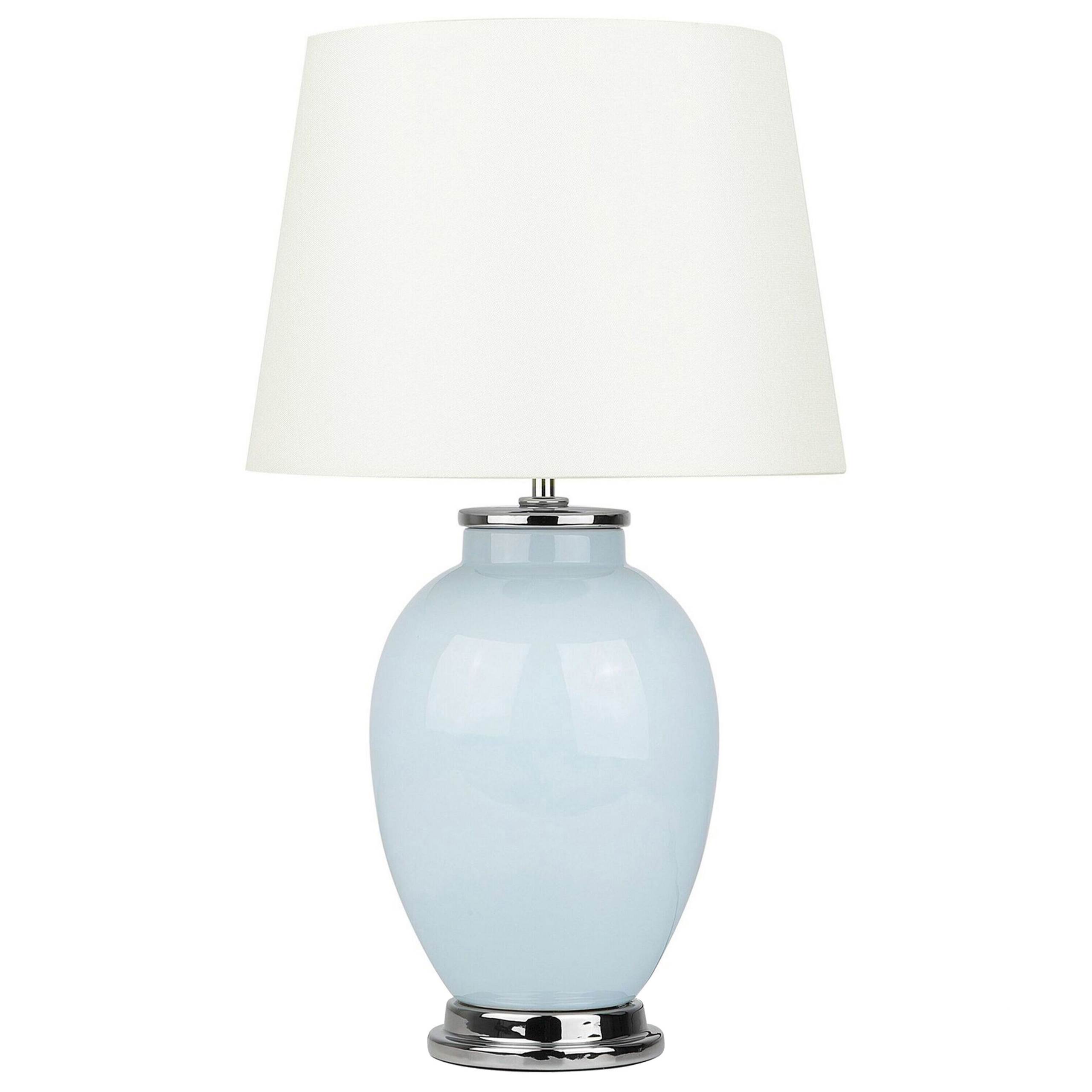 Beliani Table Lamp Bedside Light Blue Ceramic Base White Polycotton Round Empire Shade