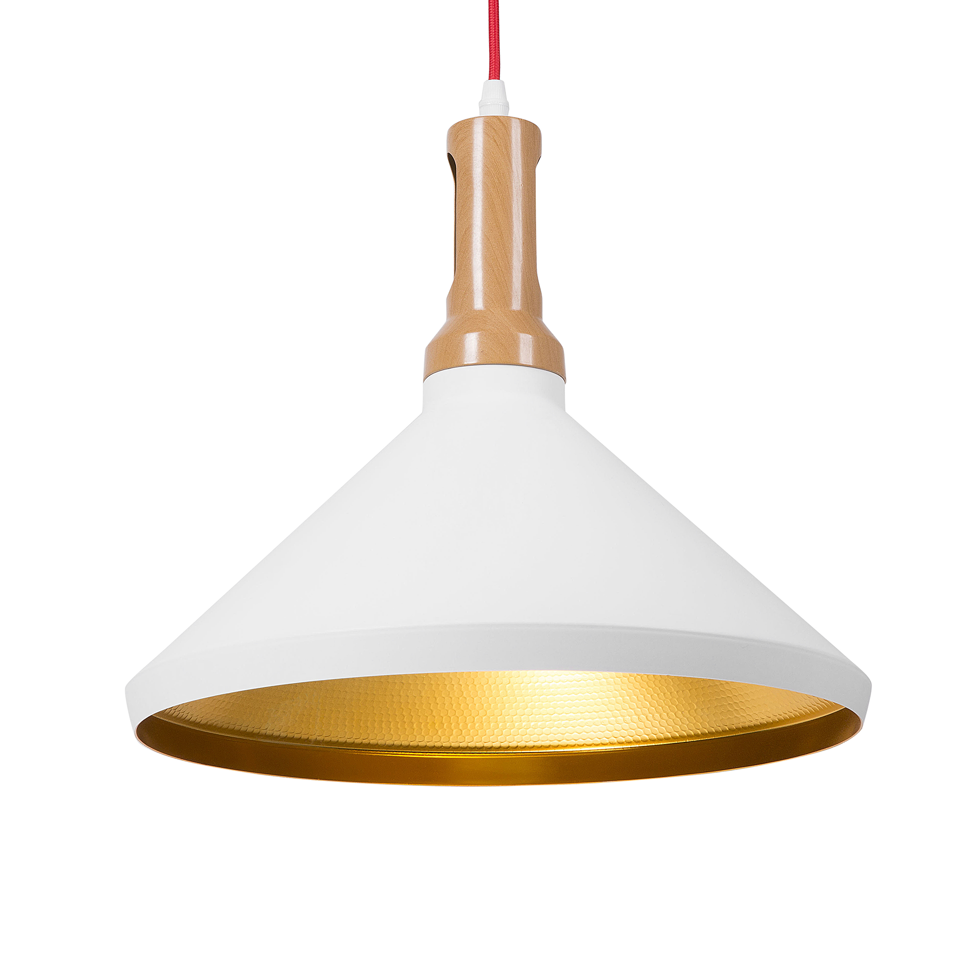 Beliani Hanging Light Pendant Lamp Withe with Gold and Light Wood Aluminium Cone Shade Industrial Design
