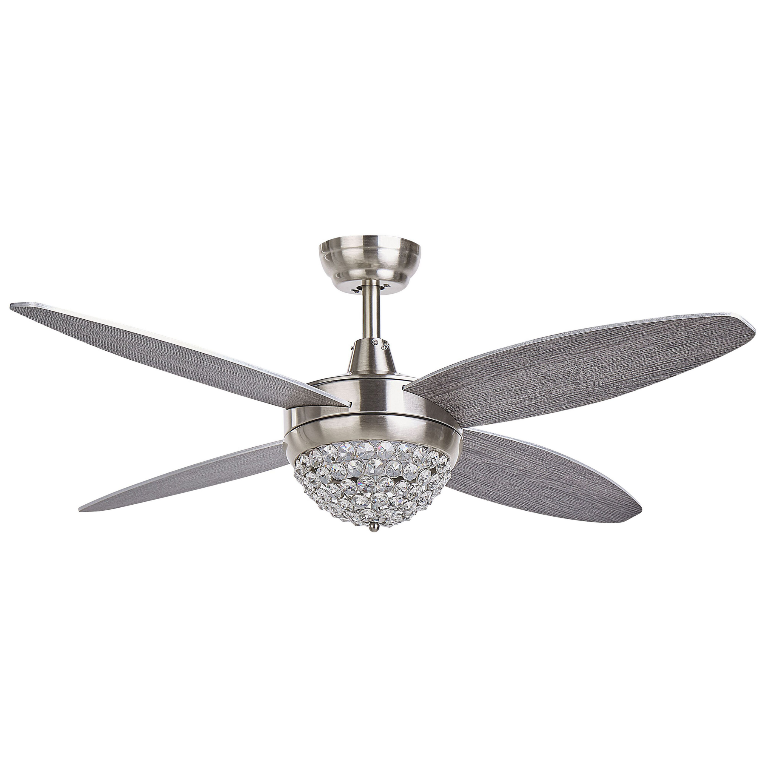 Beliani Ceiling Fan with Light Silver Metal Grey Reversible Blades Glam Crystal Shade with Remote Control 3 Speeds Switch Timer Light Adjustment