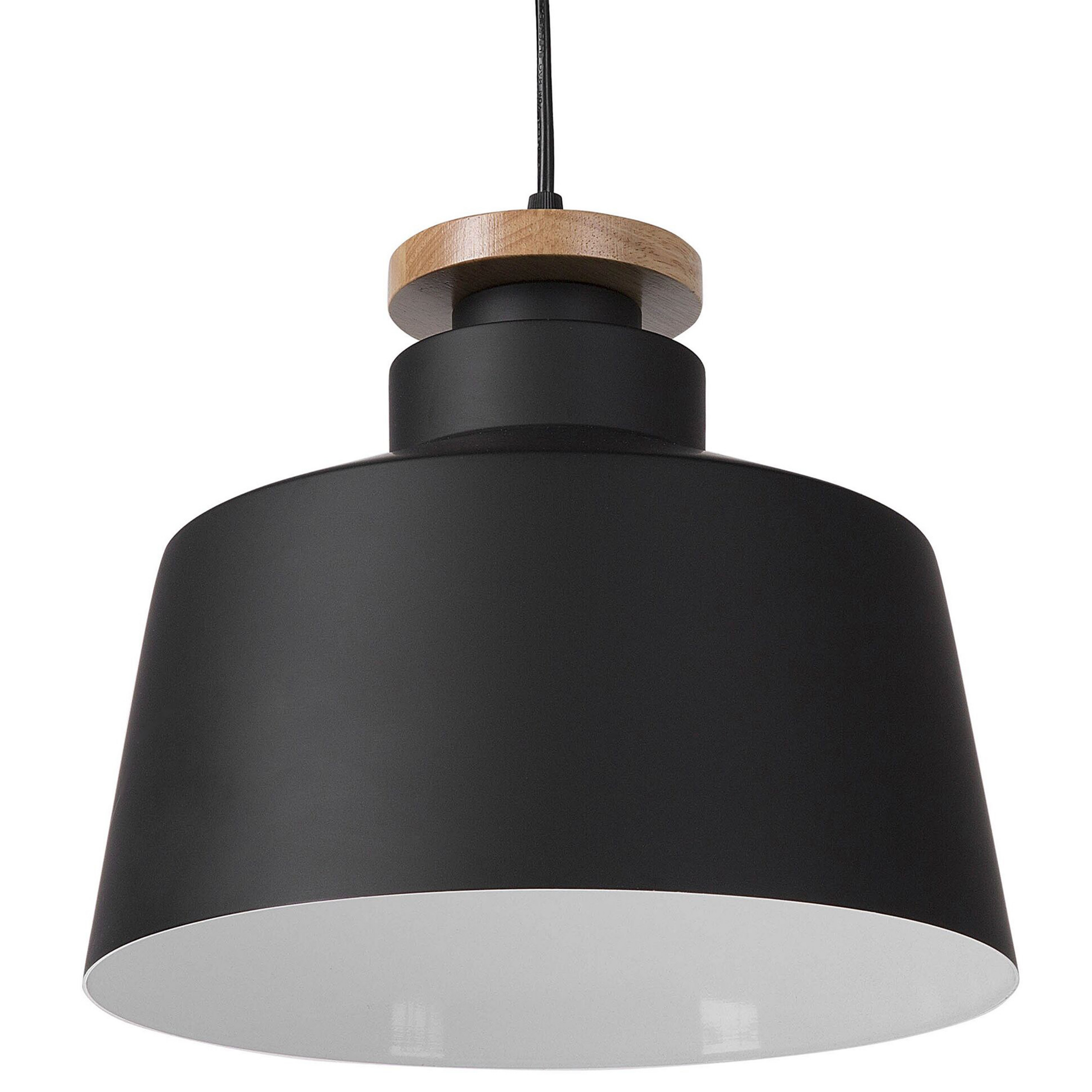 Beliani Hanging Light Pendant Lamp Black with White Aluminium Drum Geometric Shade Modern Design