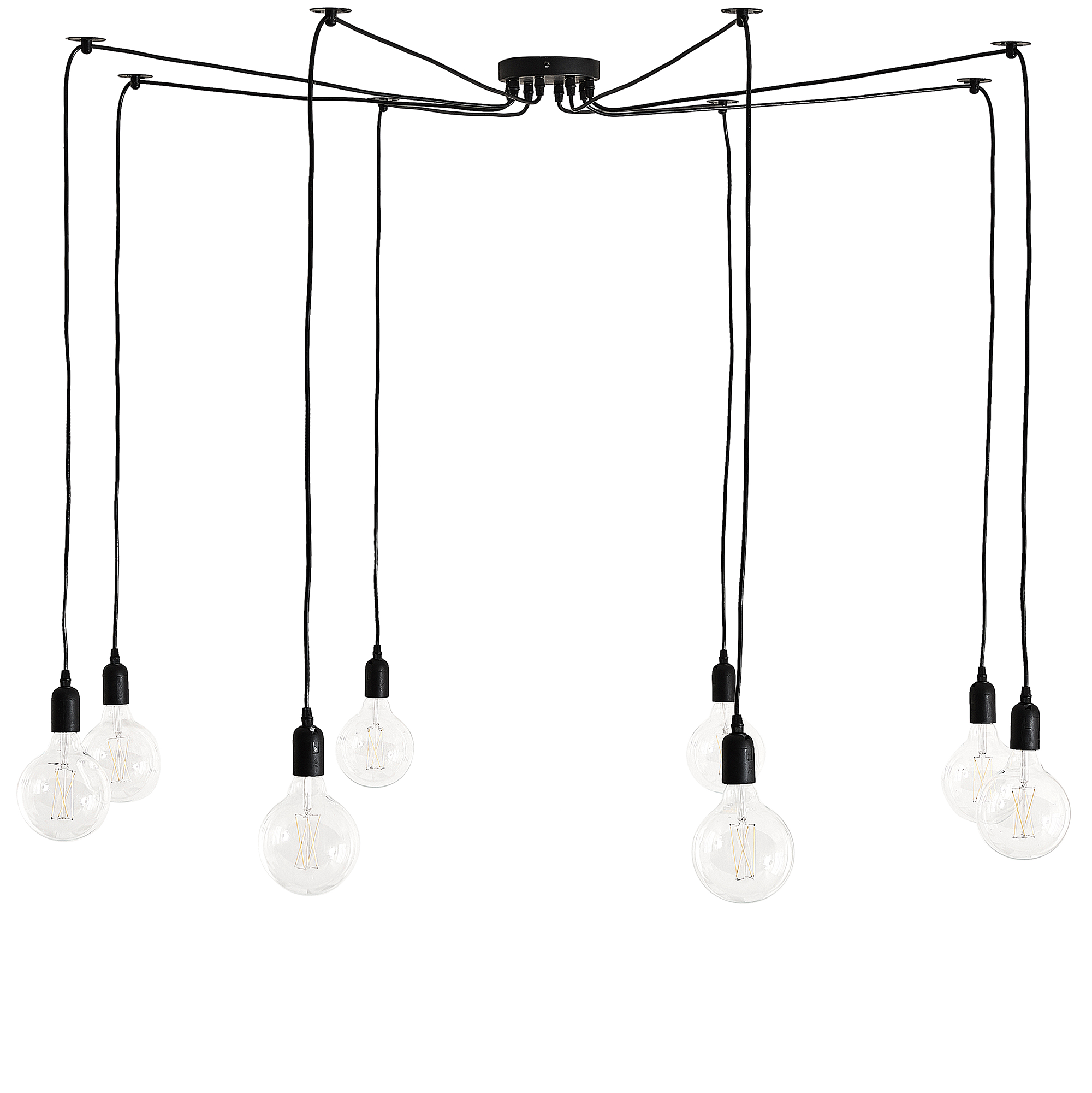 Beliani Pendant Lamp Black Metal and PVC 8 Lights Spider Light Fitting Industrial