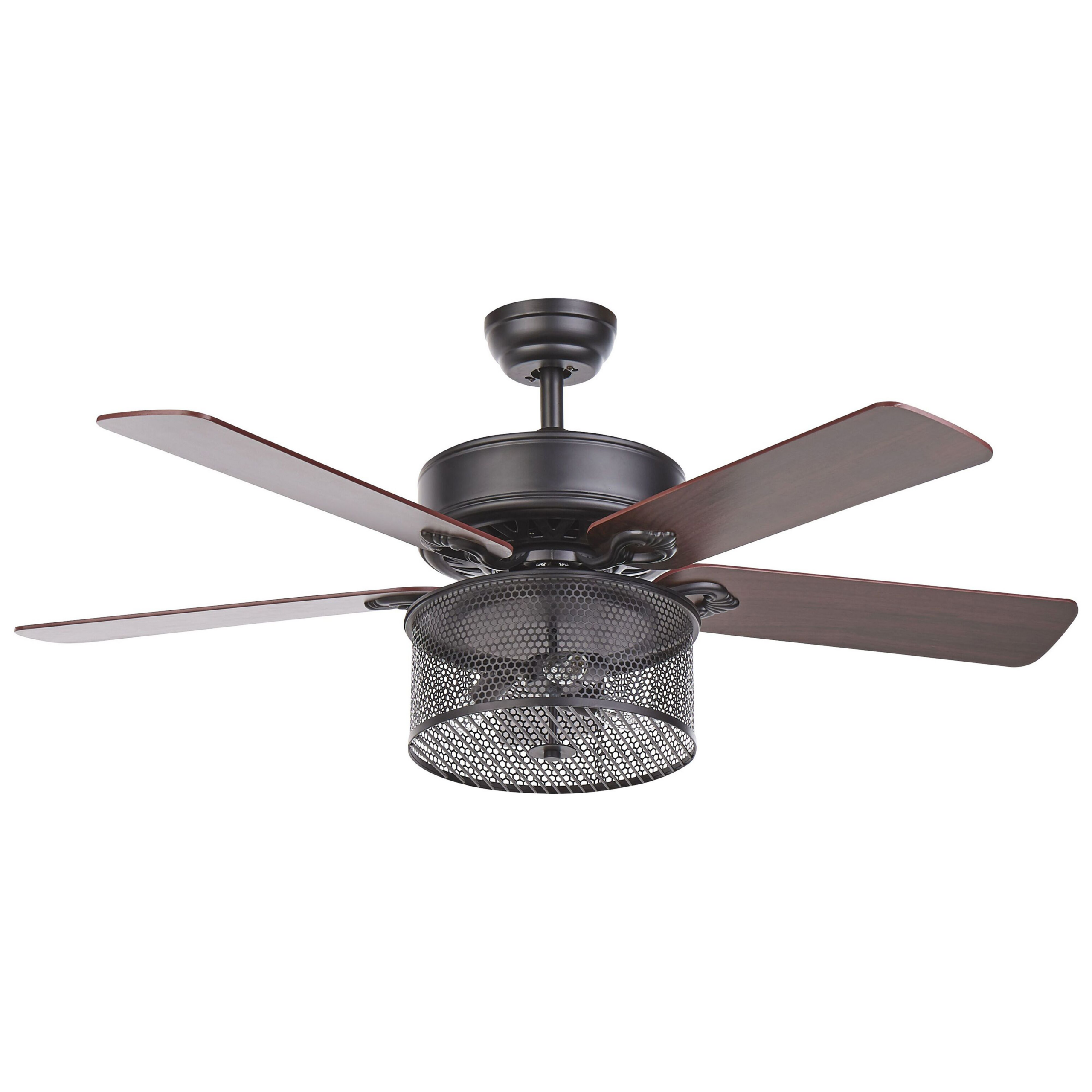 Beliani Ceiling Fan with Light Black Glass Metal Plywood Reversible Blades with Remote Control 3 Speeds Switch Timer Industrial Retro Design