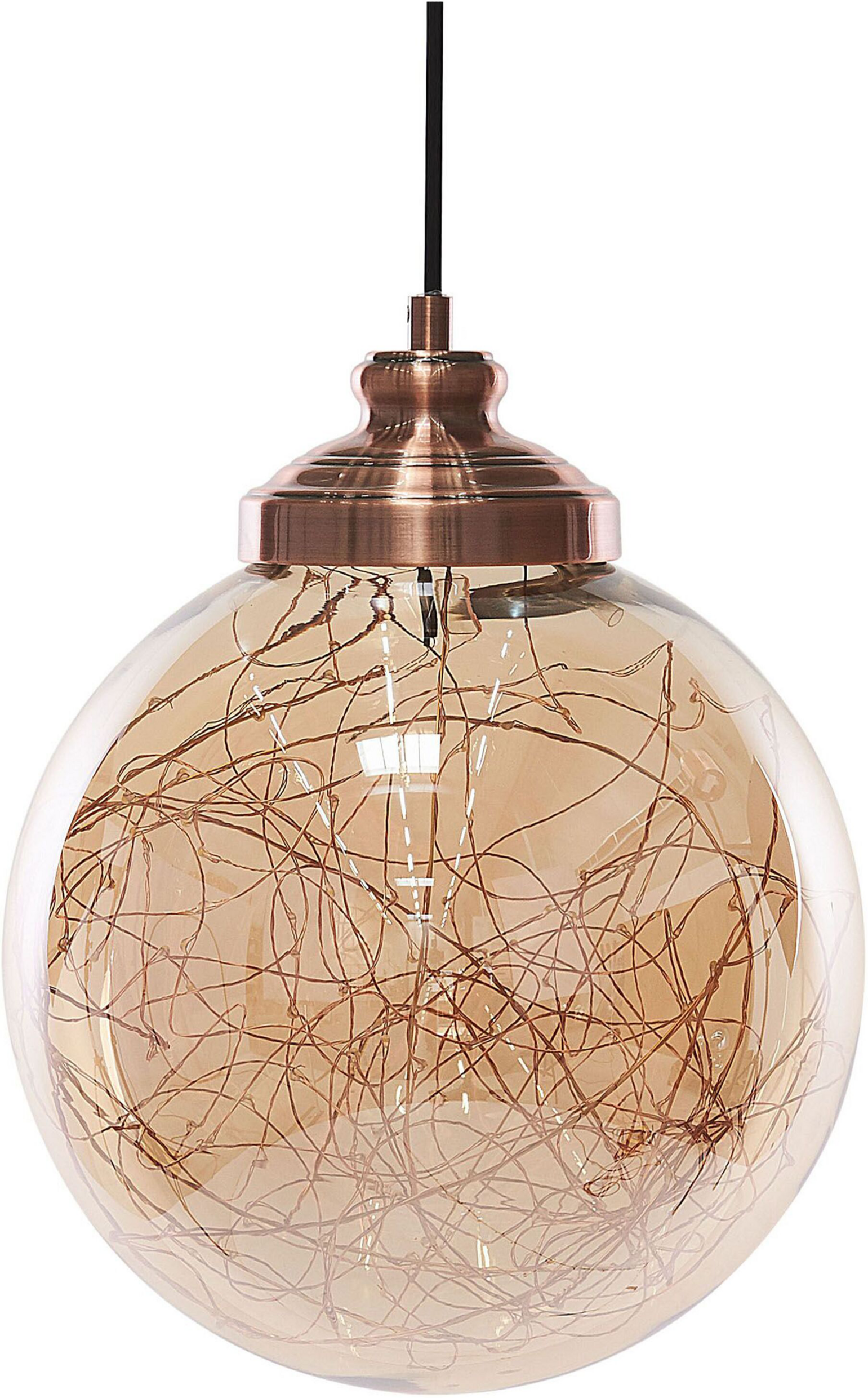 Beliani Pendant Lamp Glass Copper Elements Globe Shape Modern