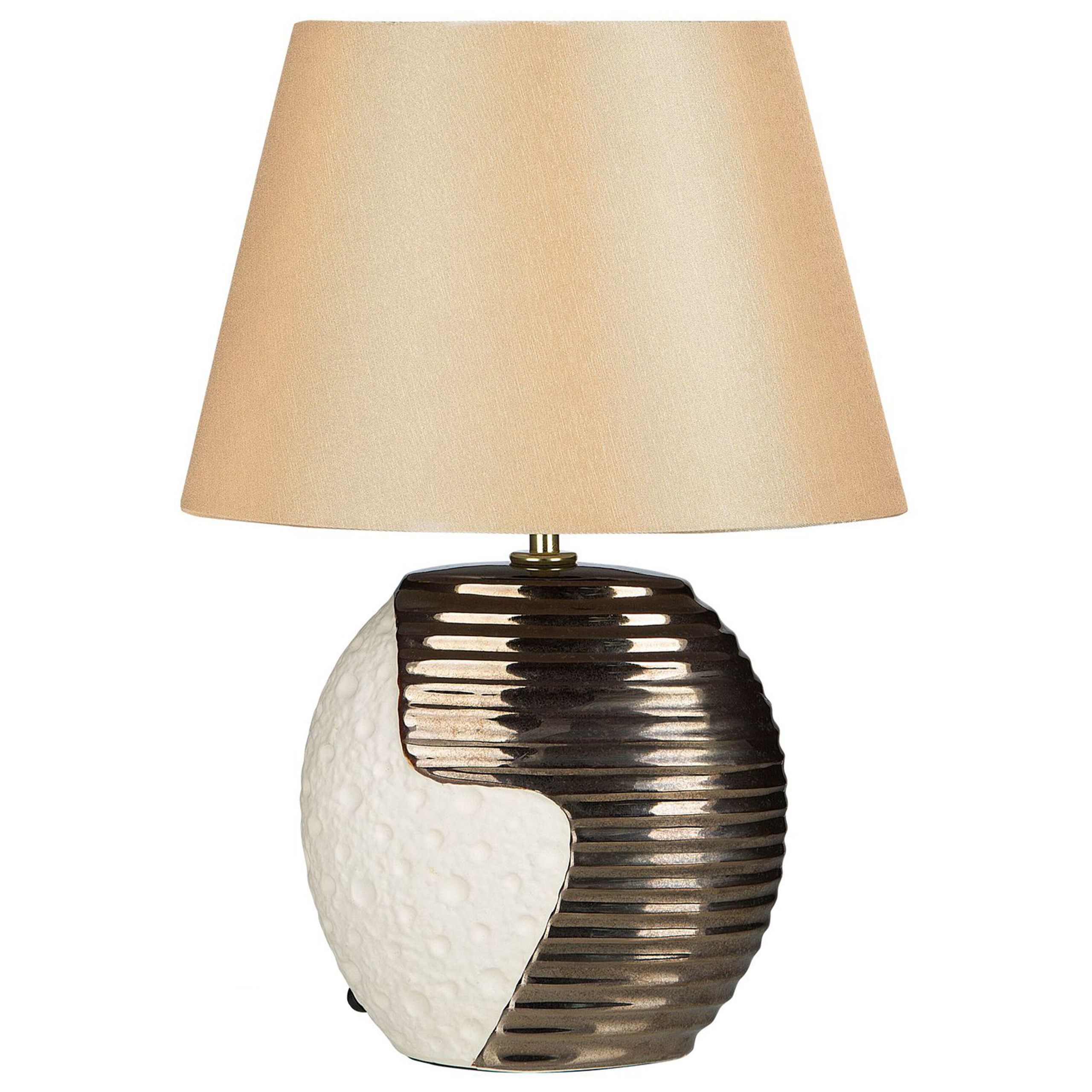 Beliani Table Lamp Gold Ceramic Base Fabric Drum Shade Bedside Table Lamp
