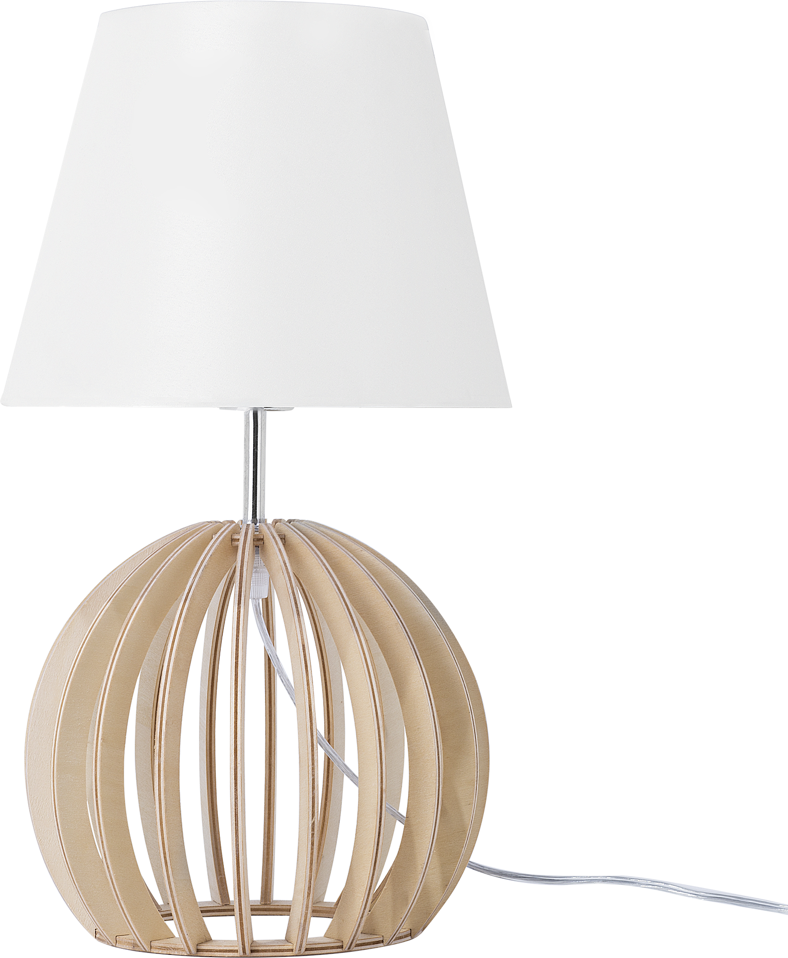 Beliani Table Lamp Round Light Wood Base White Fabric Lampshade Modern