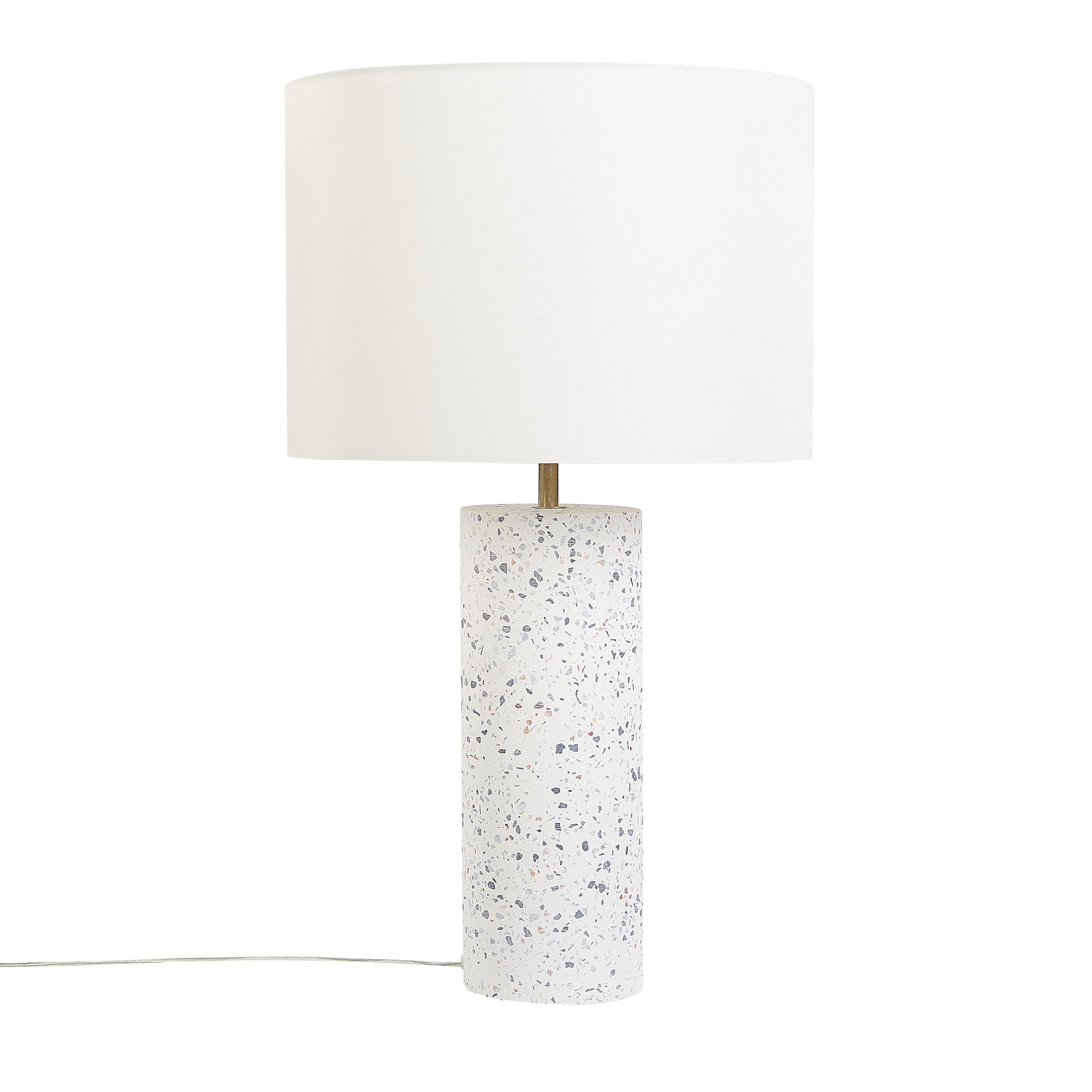 Beliani Table Lamp White Marble Effect Pillar Base Fabric Drum Shade Bedside Table Lamp Modern