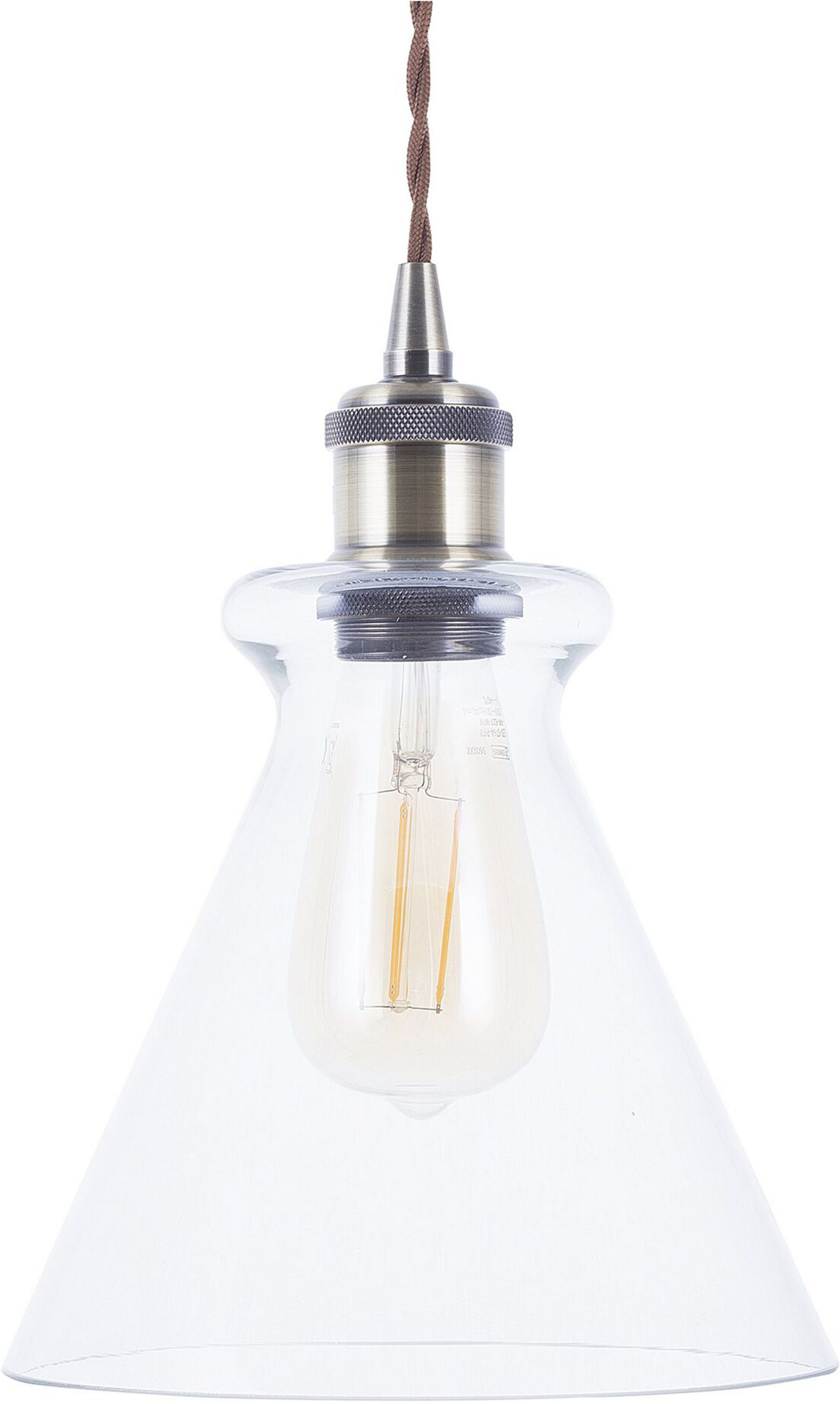 Beliani Pendant Lamp Transparent Glass Brass Metal Industrial Ceiling Light