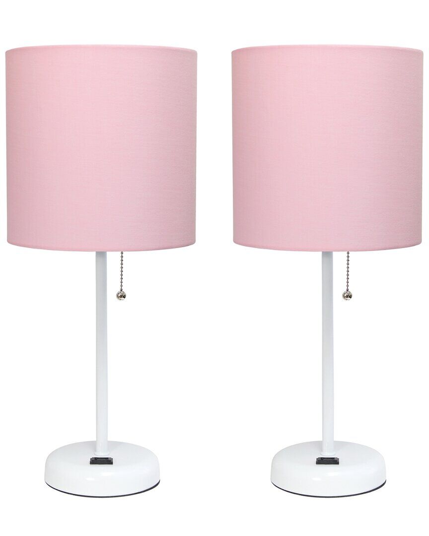 Lalia Home White Stick Lamp With Charging Outlet And Fabric Shade 2pk Set White NoSize