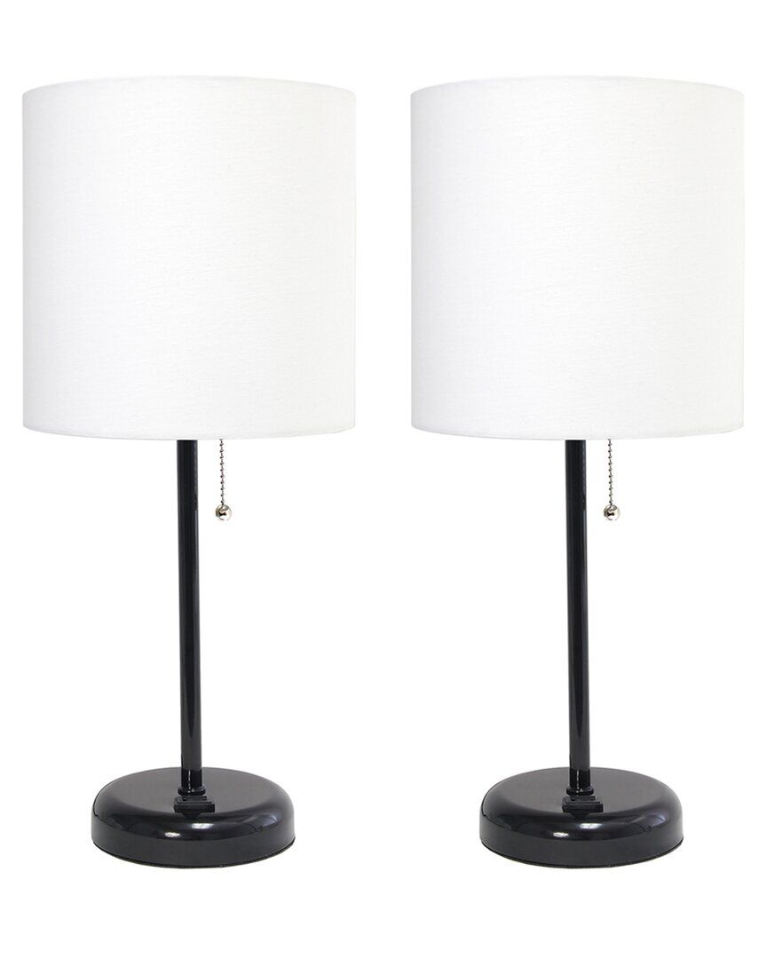 Lalia Home Black Stick Lamp With Charging Outlet And Fabric Shade 2pk Set Black NoSize