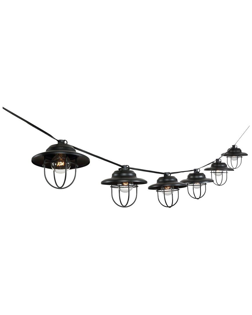 JONATHAN Y Designs 10 Light Indoor Outdoor 10Ft Rustic Farmhouse Incandescent G40 Metal Cage Shade String Lights Black NoSize