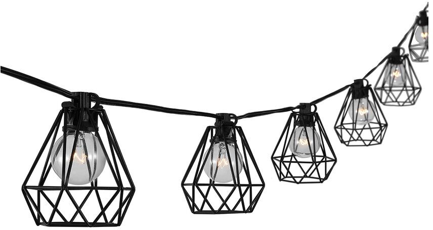 JONATHAN Y Designs 10-Light Indoor/Outdoor Incandescent G40 Diamond Cage String Lights Black NoSize