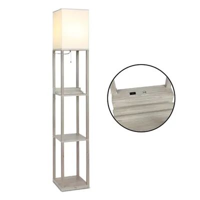 Brightech Maxwell LED Shelf Lamp with USB Port and Outlet, Beige Over