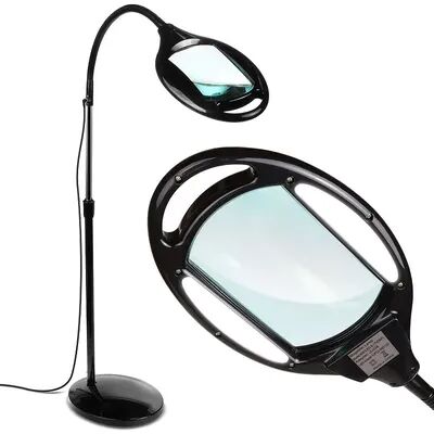 Brightech LightView Pro Magnifying Floor Lamp - Hands Free Magnifier with Bright LED Light for Reading - Work Light with Flexible Gooseneck, Grey
