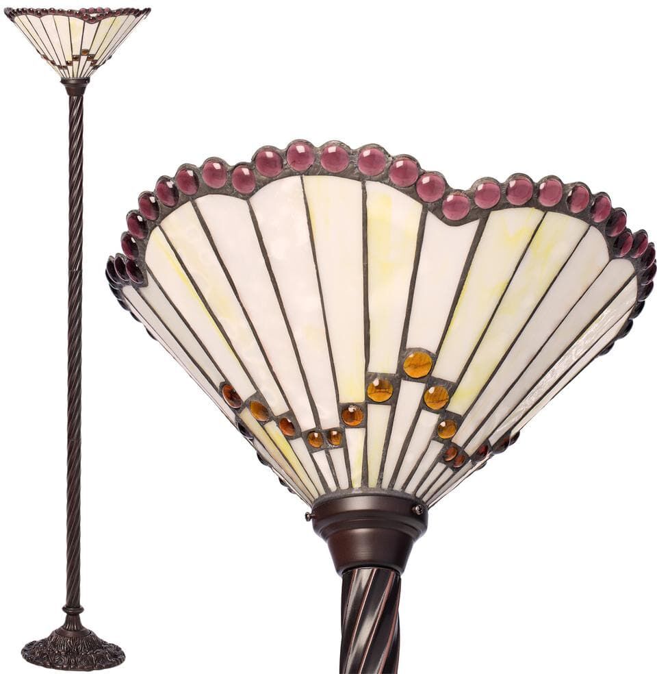 Warehouse of Tiffany 72 in. Antique Bronze Jewel Stained Glass Floor Lamp with Foot Switch