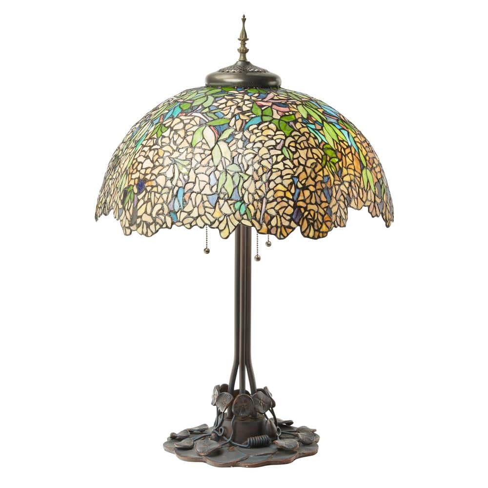 River of Goods Valencia 31 .75 in. Antique Bronze Laburnum Tiffany-Style Stained Glass Table Lamp