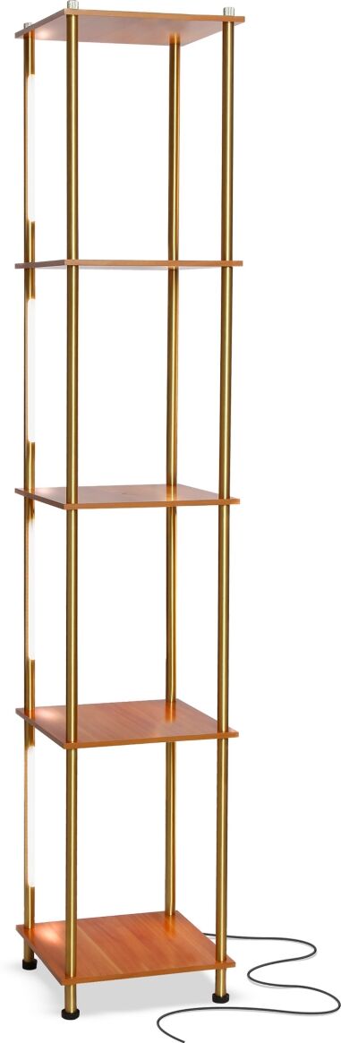 Brightech Aria Brass and Wood Shelf & Led Floor Lamp with Wireless Charging Pad - Antique Brass