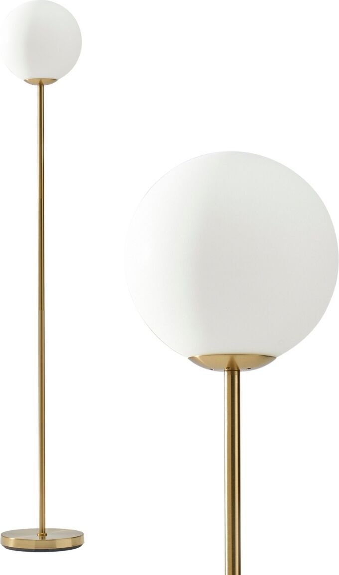 Brightech Luna Led Standing Decor Floor Lamp - Frosted Glass Globe & Edison Bulb - Antique-like Brass