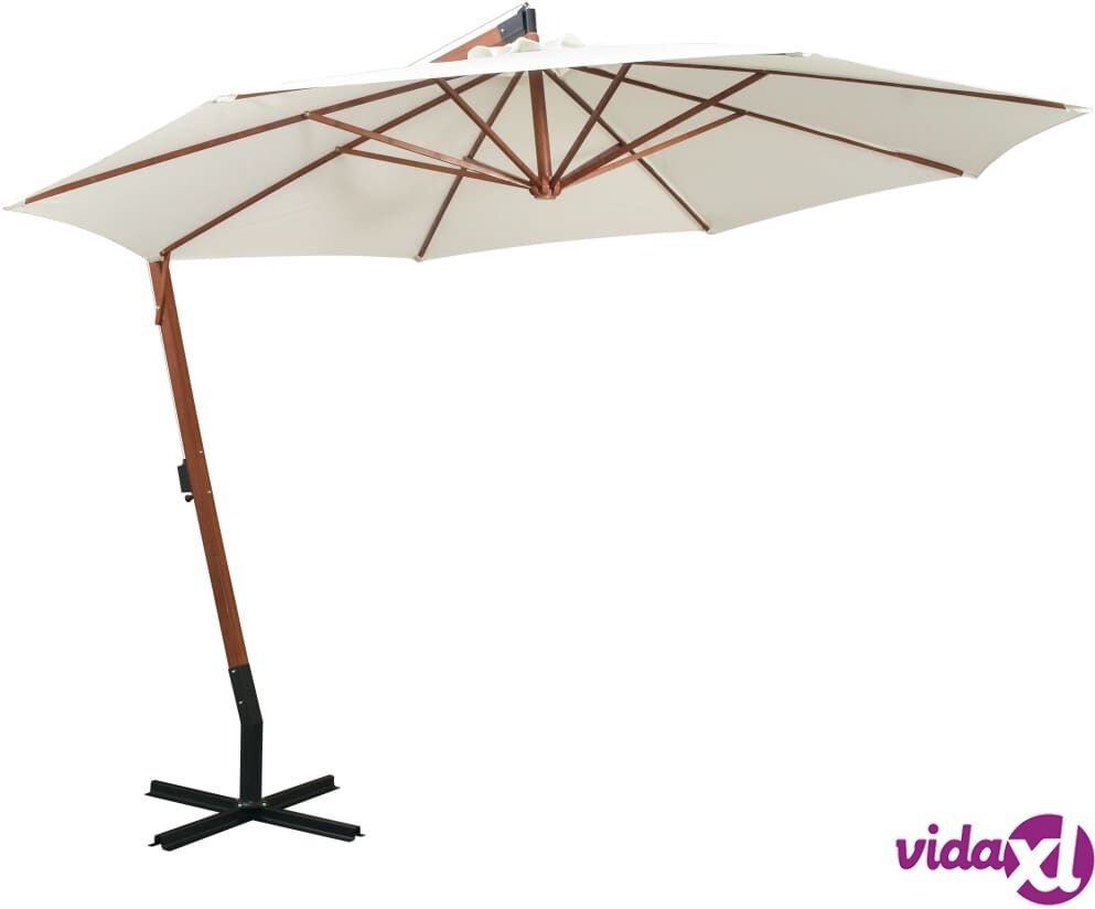 vidaXL Hanging Parasol 350 cm Wooden Pole White