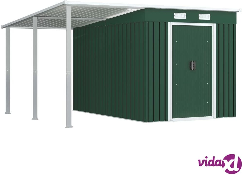 vidaXL Garden Shed with Extended Roof Green 336x270x181 cm Steel