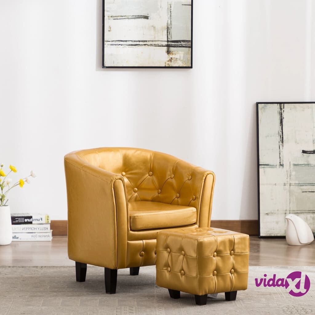 vidaXL Tub Chair with Footstool Gold Faux Leather