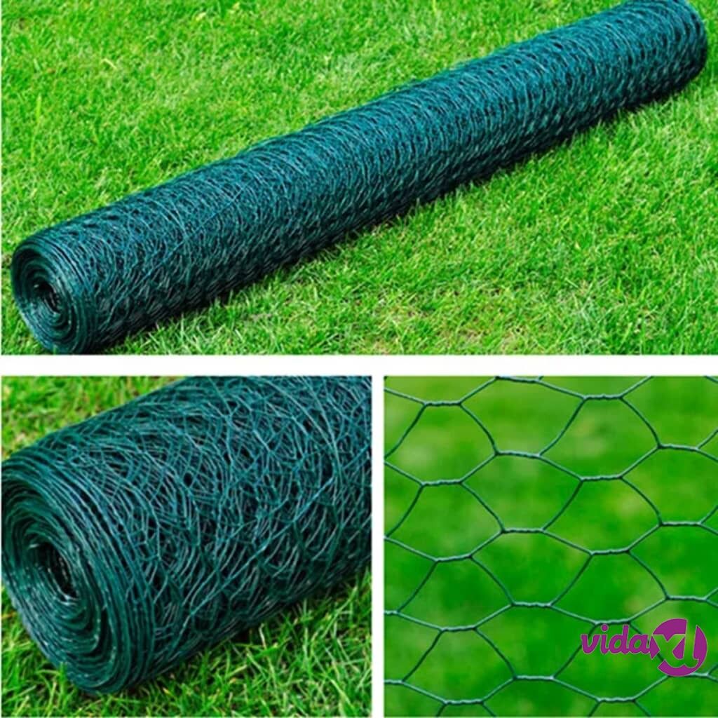 vidaXL Mesh Fence Galvanised Steel Hexagon 1x25 m Dark Green