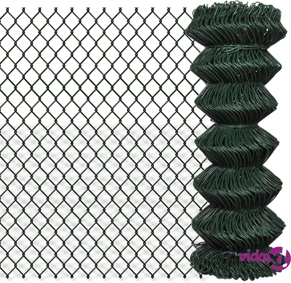 vidaXL 140344 vidaXL Chain Link Fence Steel 1x15 m Green