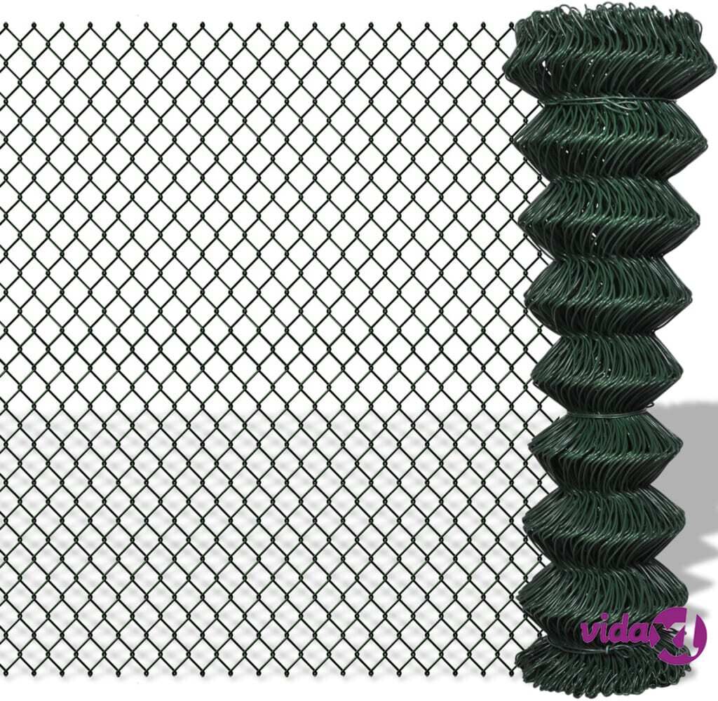 vidaXL 140346 vidaXL Chain Link Fence Steel 1,5x15 m Green