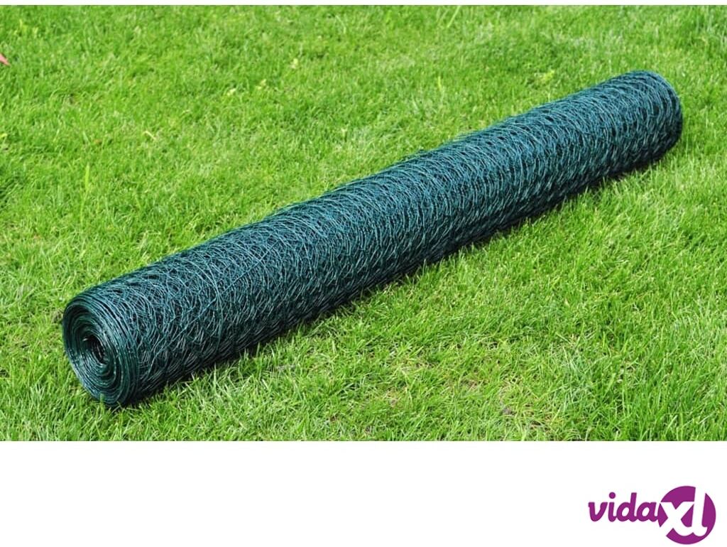 vidaXL Chicken Wire Fence Galvanised with PVC Coating 25x1 m Green