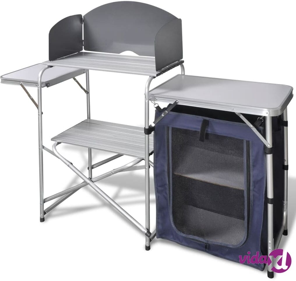 vidaXL Foldable Camping Kitchen Unit with Windshield Aluminium