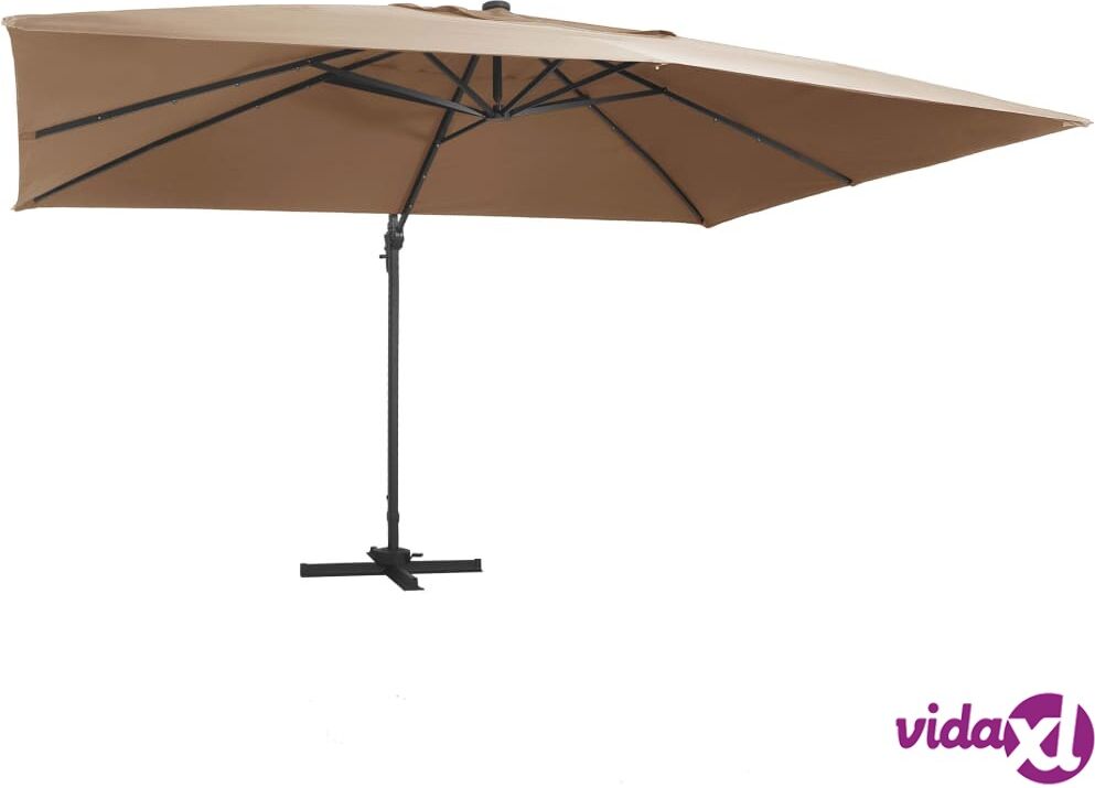 vidaXL Cantilever Umbrella with LED Lights and Aluminium Pole 400x300 cm Taupe