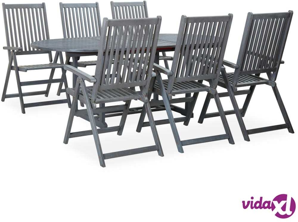 vidaXL 7 Piece Outdoor Dining Set Solid Acacia Wood Grey