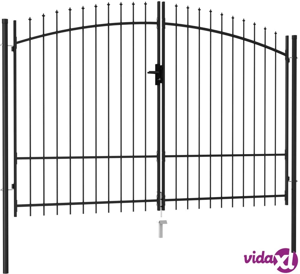 vidaXL Fence Gate Double Door with Spike Top Steel 3x2 m Black