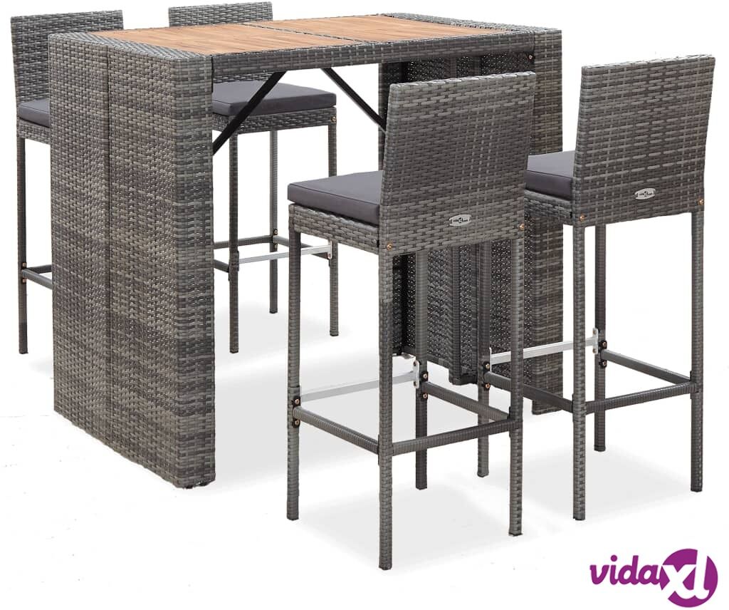 vidaXL 5 Piece Outdoor Bar Set Poly Rattan and Acacia Wood Grey