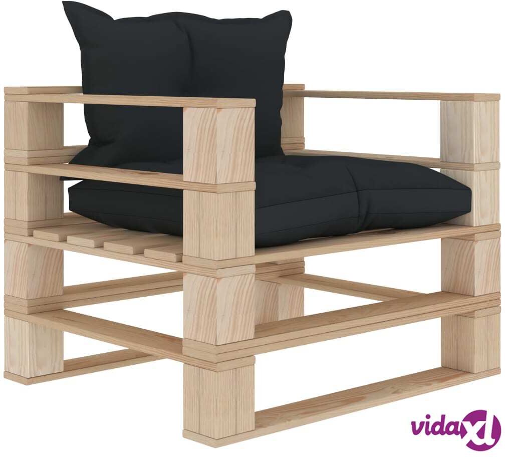 vidaXL Garden Pallet Sofa with Anthracite Cushions Wood