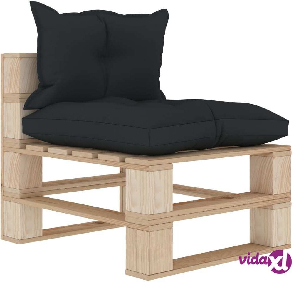 vidaXL Garden Pallet Middle Sofa with Anthracite Cushions Wood