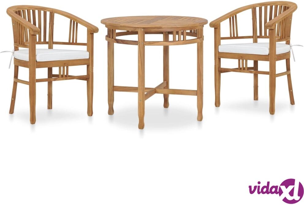 vidaXL 3 Piece Garden Dining Set with Cushions Solid Teak Wood